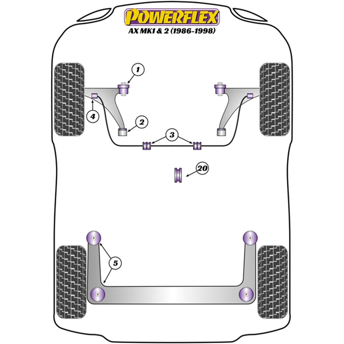 Powerflex Front Wishbone Rear Bush PFF12-102 For Citroen AX Mk1 & 2 (1986-1998)