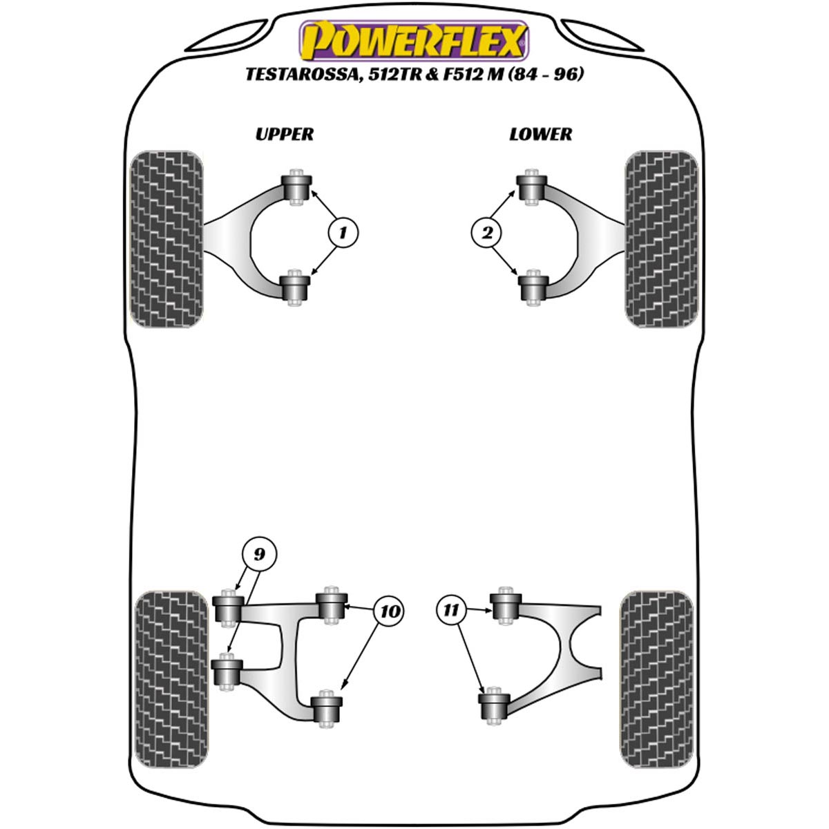 Powerflex Rear Upper Wishbone Outer Bush PF17-200 For Ferrari Testarossa, 512TR and 512M (1986 - 1994)