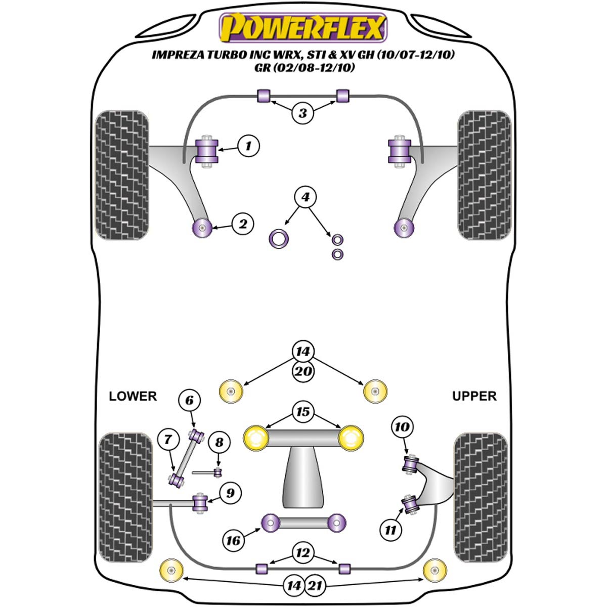 Powerflex Front Wishbone Rear Bush PFF69-702 For Subaru Impreza GR, GH (2007 - 2011) & WRX + STI (2007 - 2014)