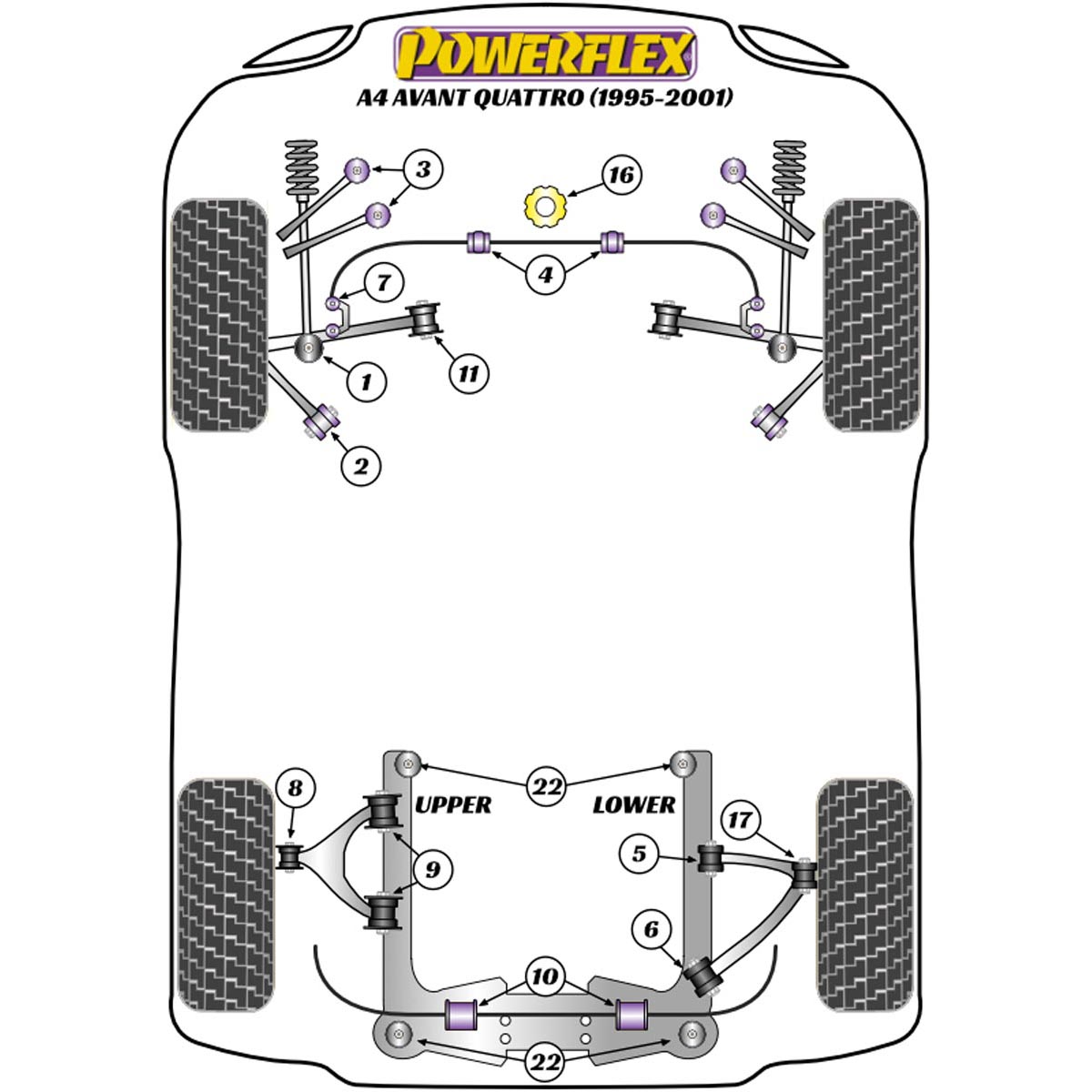 Powerflex Rear Lower Arm Front Bush PFR3-205BLK For Audi A4 Avant Quattro (1995-2001)