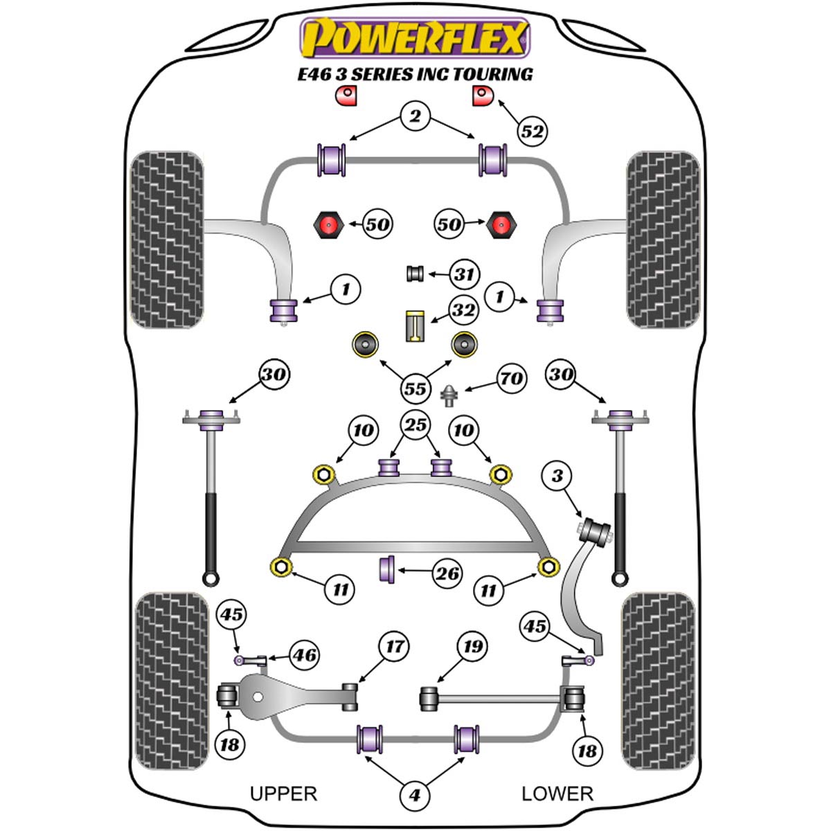 Powerflex Rear ARB End Link to Bracket Bush PFR5-4645 For BMW 3 Series (1999 - 2006) E46 Sedan / Touring / Coupe / Conv