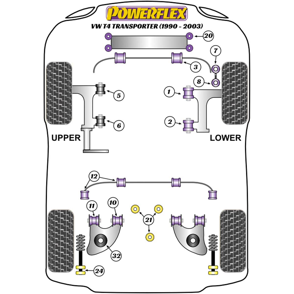 Powerflex Rear Spring Pad 8mm Set of 4 PFR85-1132-8-4 For VW T4 Transporter (1990 - 2003)