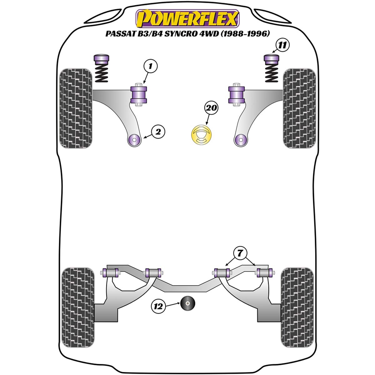 Powerflex Front Wishbone Front Bush 30mm PFF85-201 For VW Passat B3/B4 Syncro 4WD (1988 - 1996)