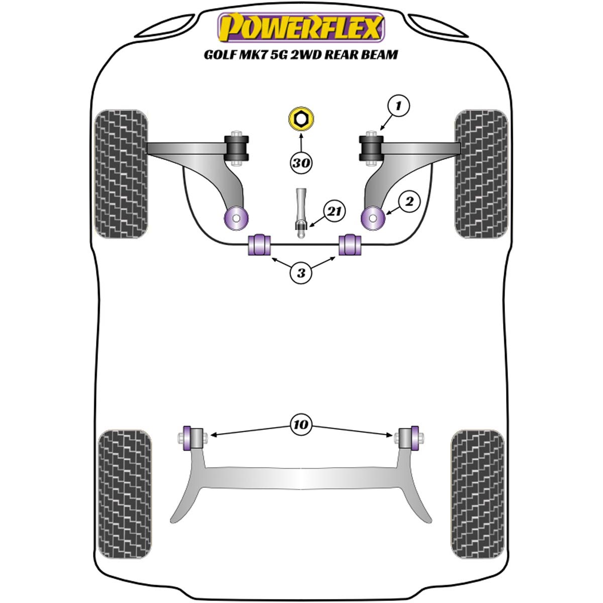 Powerflex Jack Pad Adaptor PF3-1661 For VW Golf MK7 5G 2WD up to 122PS Rear Beam (2012-2019)