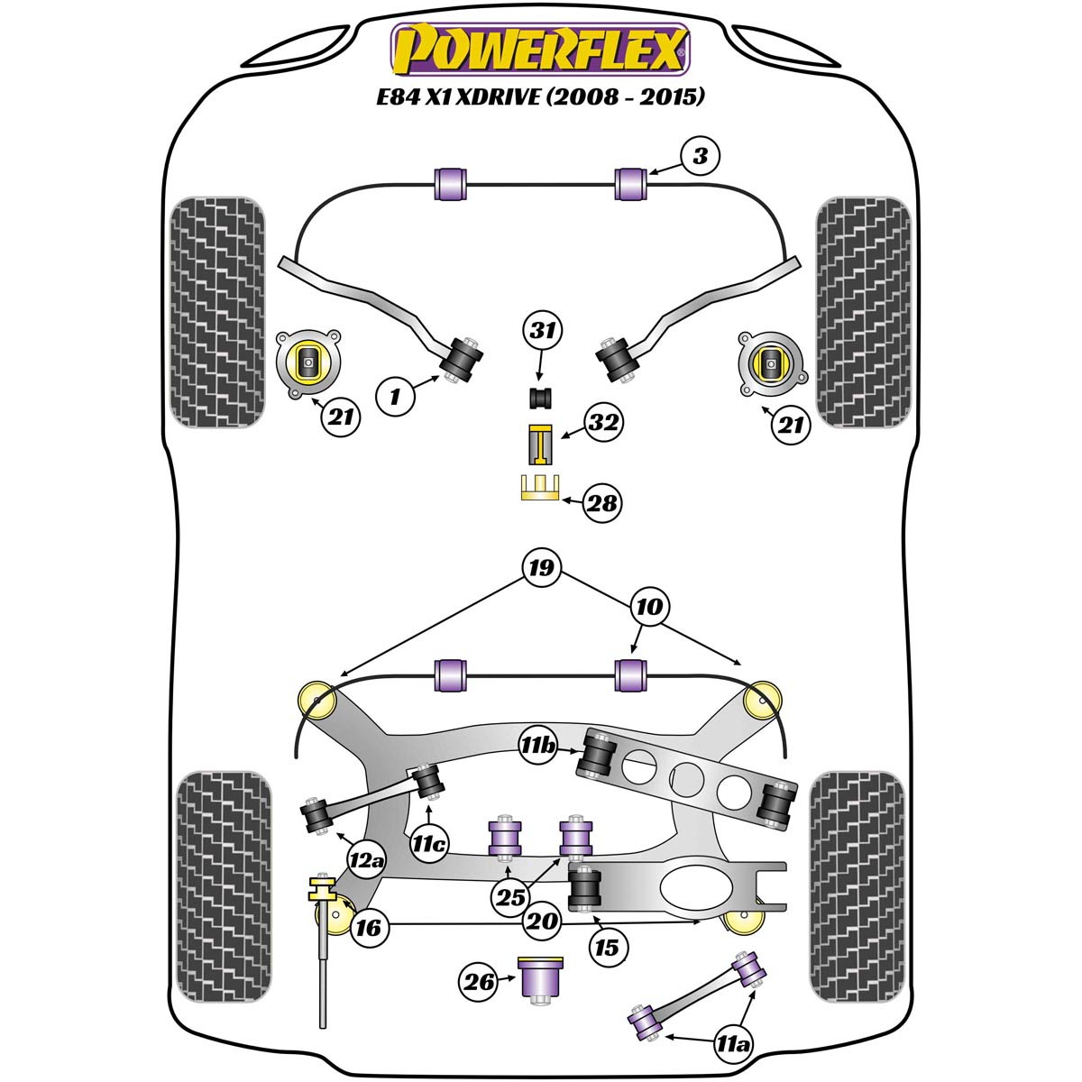 Powerflex Rear Upper Control Arm To Hub Bush PFR5-412 For BMW X Series X1 E84 xDrive (2008-2015)