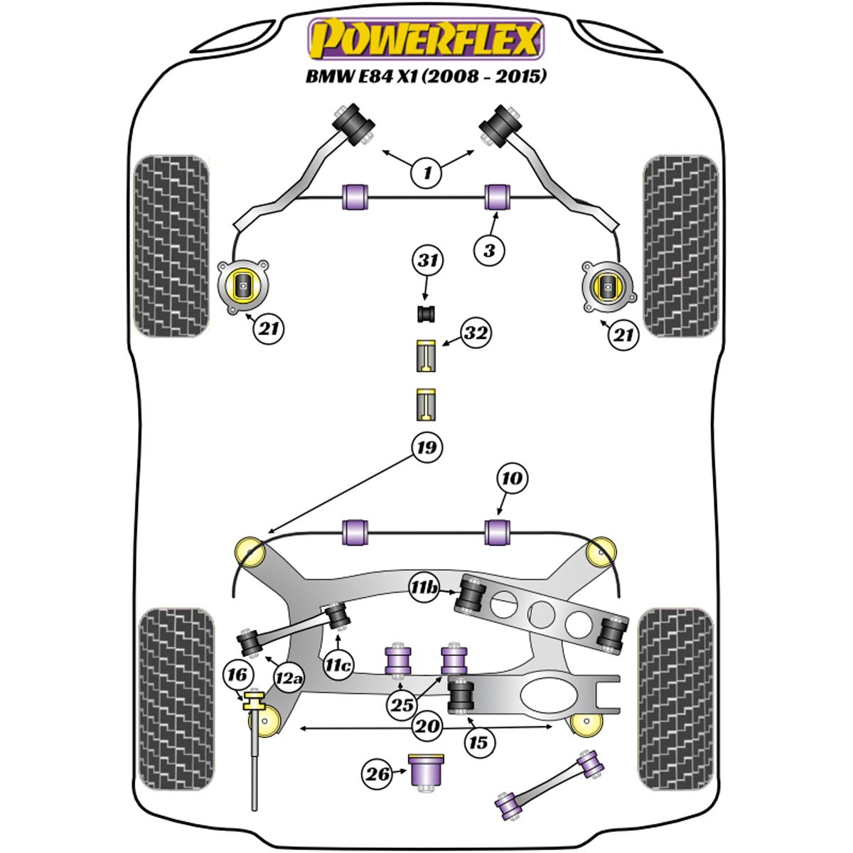 Powerflex Rear Upper Control Arm To Hub Bush PFR5-412 For BMW X Series X1 E84 sDrive (2008-2015)