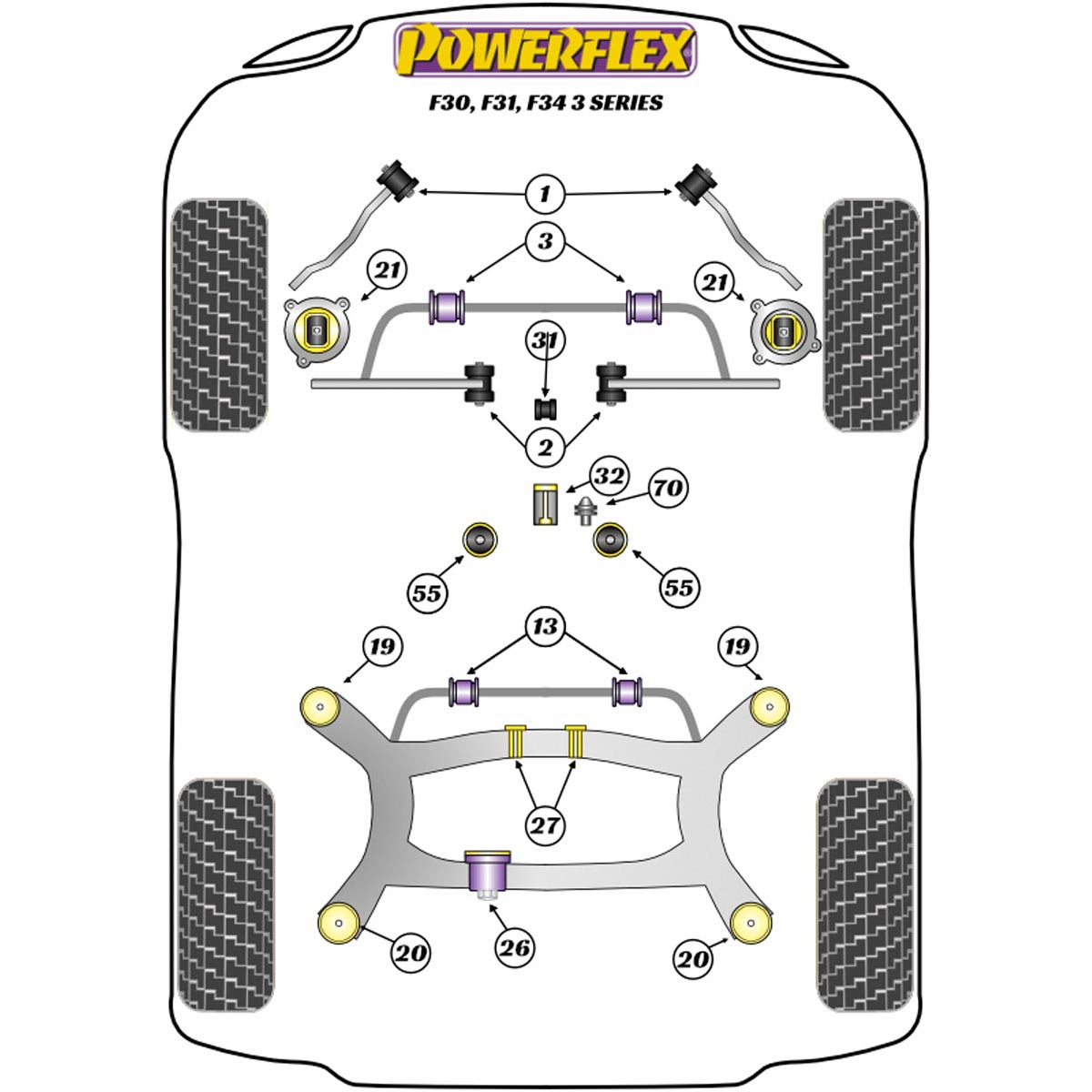 Powerflex Universal Exhaust Mount EXH032 For BMW 3 Series F30, F31, F34, F80 (2011 - 2018) Sedan / Touring / GT