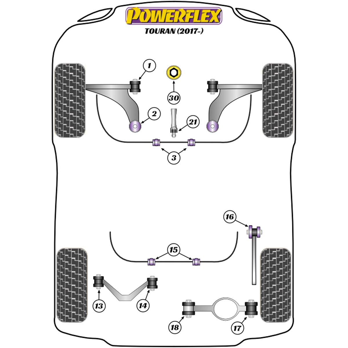 Powerflex Jacking Point Insert Kit of 4 PF3-1663K For VW Touran (2017 - )