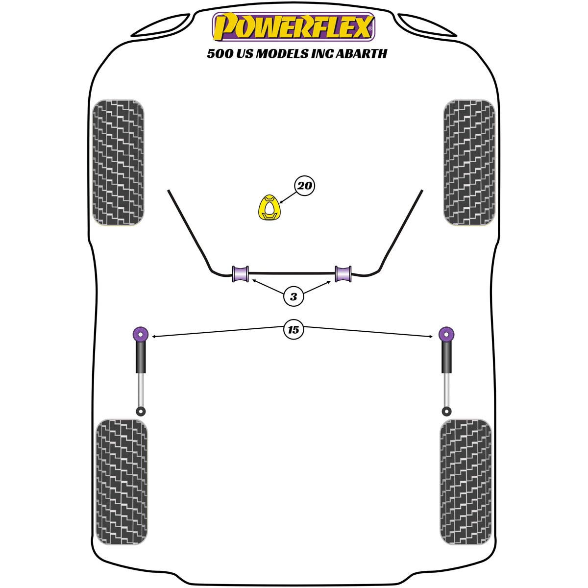 Powerflex Lower Torque Mount, Fast Road PFF16-532 For Fiat 500 US Models inc Abarth (2007 on)