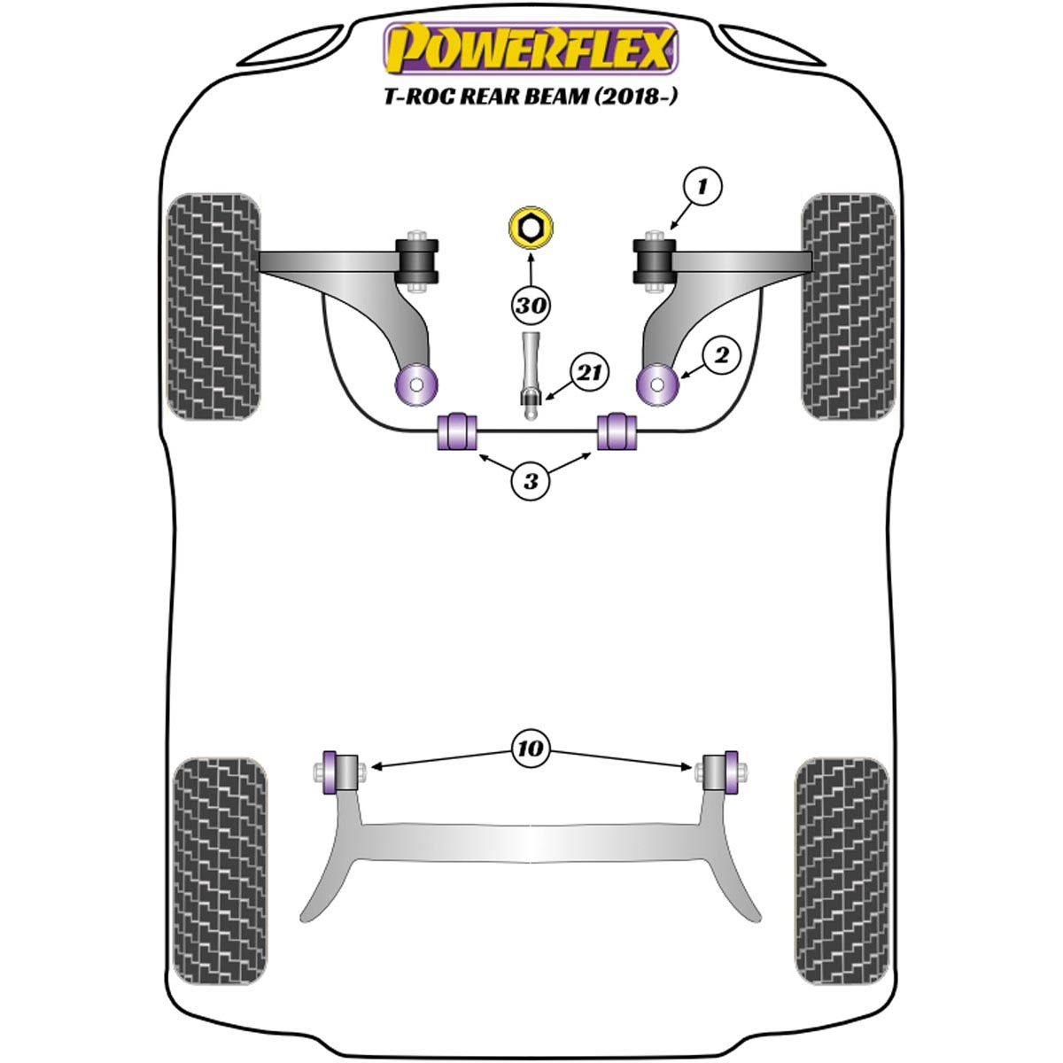 Powerflex Front Wishbone Rear Bush, Caster Adjustable PFF3-902G For VW T-Roc (2018 - ON) FWD Rear Beam