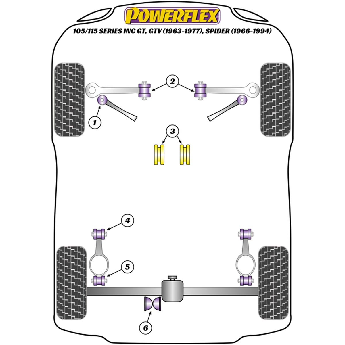 Powerflex Rear T-Bar to Diff Mounting Bush PFR1-305 For Alfa Romeo 105/115 Guilia, GT, GTA, GTV (1963-1977)