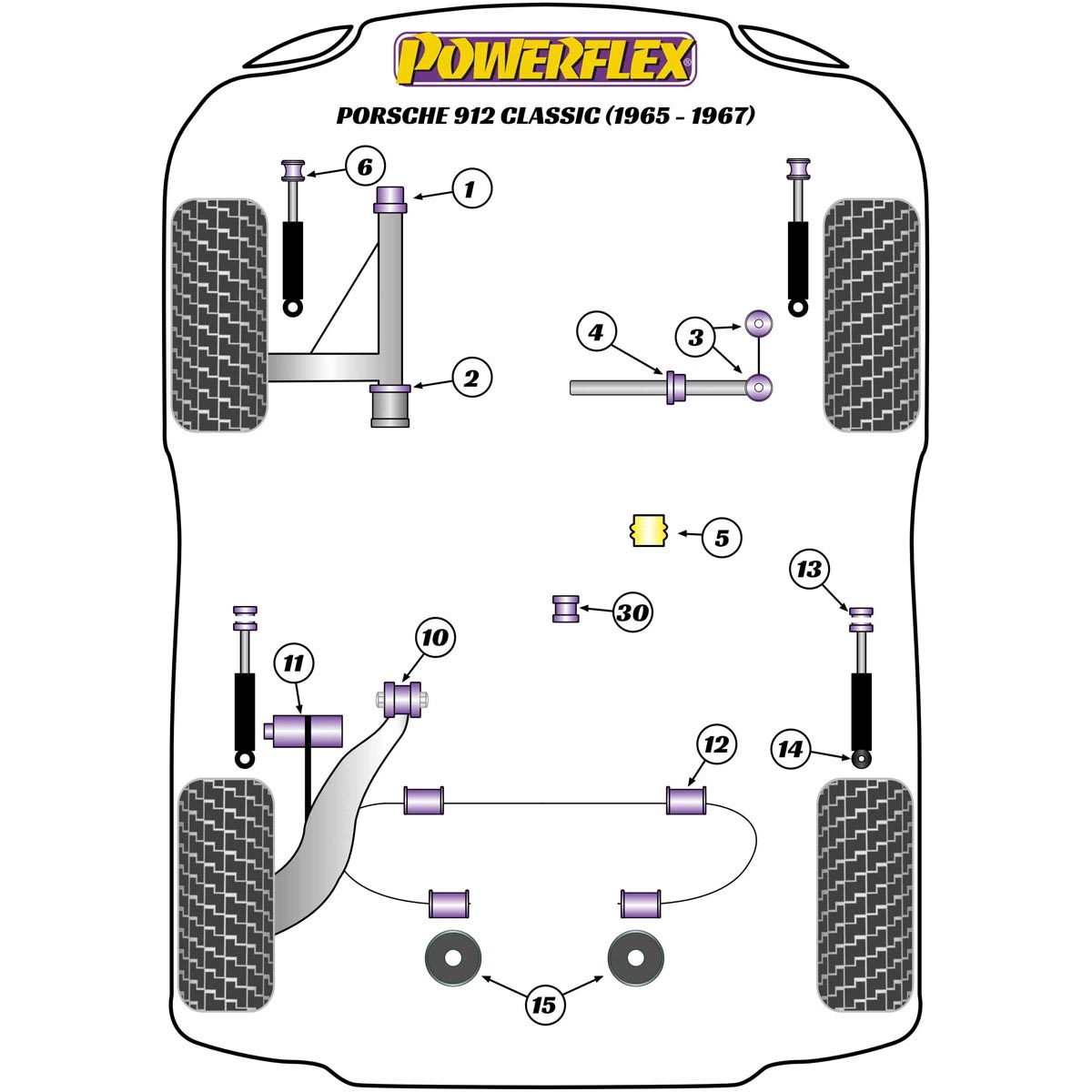 Powerflex Rear Shock Lower Bush PFR57-1414 For Porsche 912 (1965-1967)