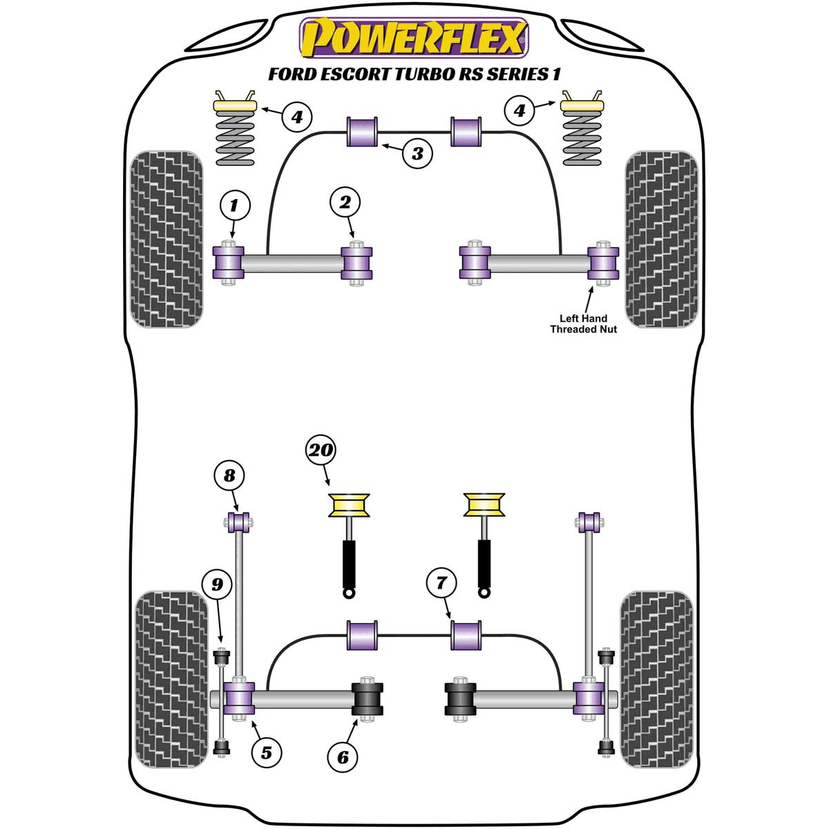 Powerflex Rear Wishbone To Hub Bushes PFR19-219BLK For Ford Escort RS Turbo Series 1 (1984 - 1986)