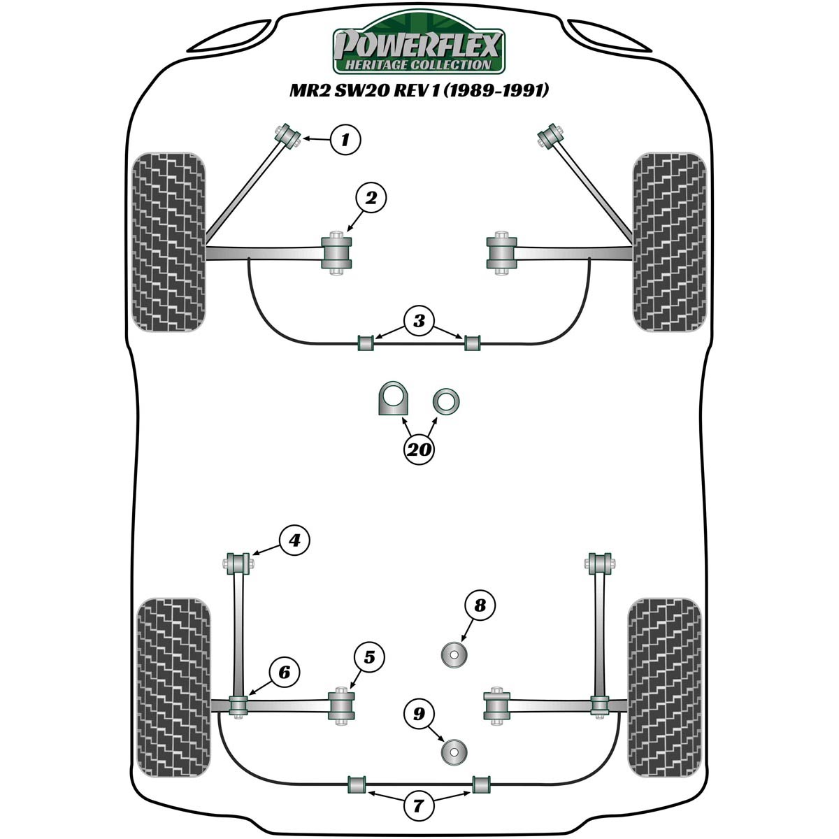 Powerflex Rear Tie Bar Front Bush PFR76-304H For Toyota MR2 SW20 REV 1 (1989-1991)