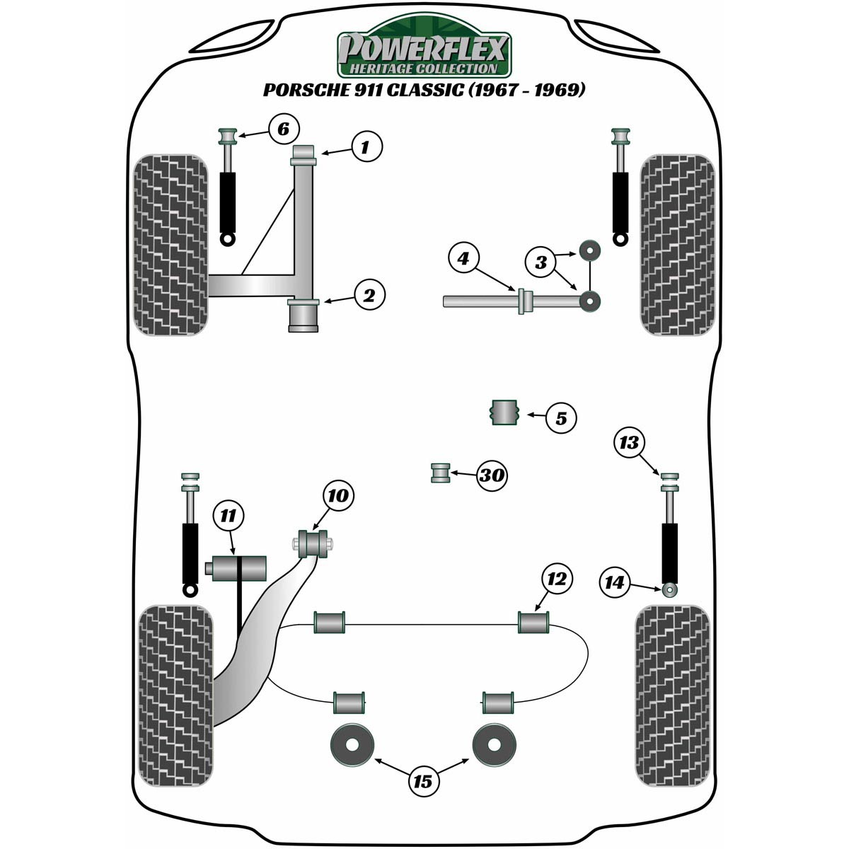 Powerflex Rear Trailing Arm Support Plate Bush PFR57-409H For Porsche 911 Classic (1967-1969)