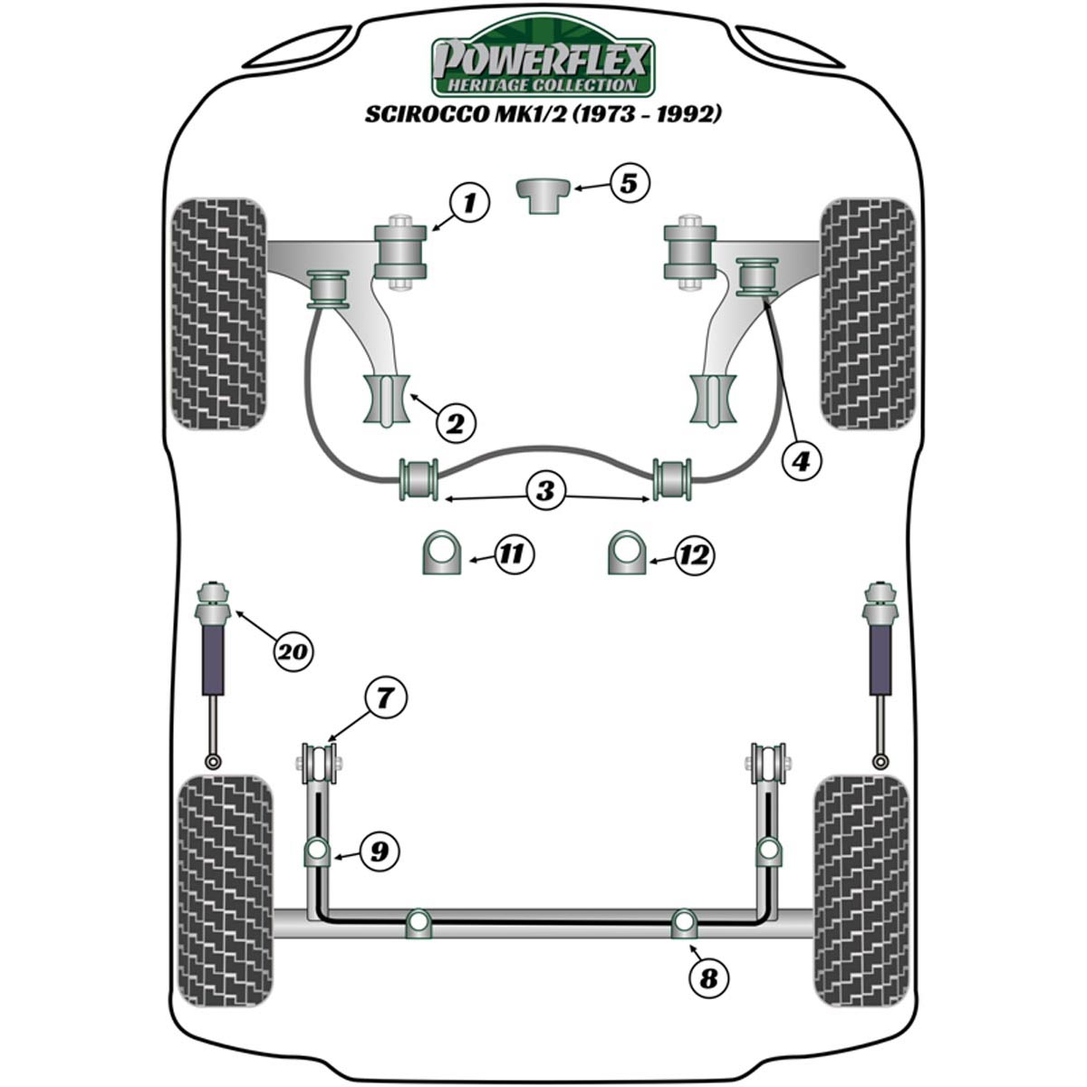 Powerflex Front Anti Roll Bar Outer Mount 16mm PFF85-215-16H For VW Scirocco MK1/2 (1973 - 1992)