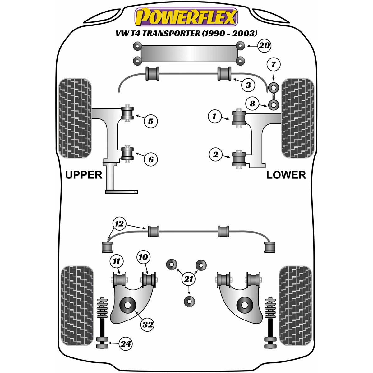 Powerflex Rear Spring Pad 13mm Set of 2 PFR85-1132-13-2H For VW T4 Transporter (1990 - 2003)