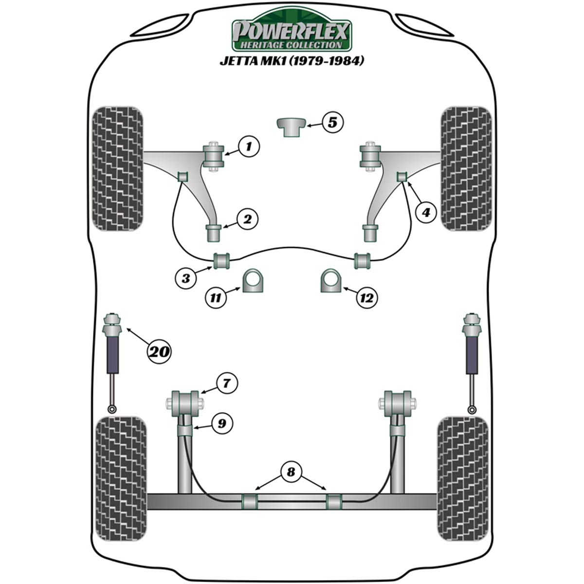 Powerflex Front Wishbone Rear Bush PFF85-213H For VW Jetta MK1 A1 (1979-1984)