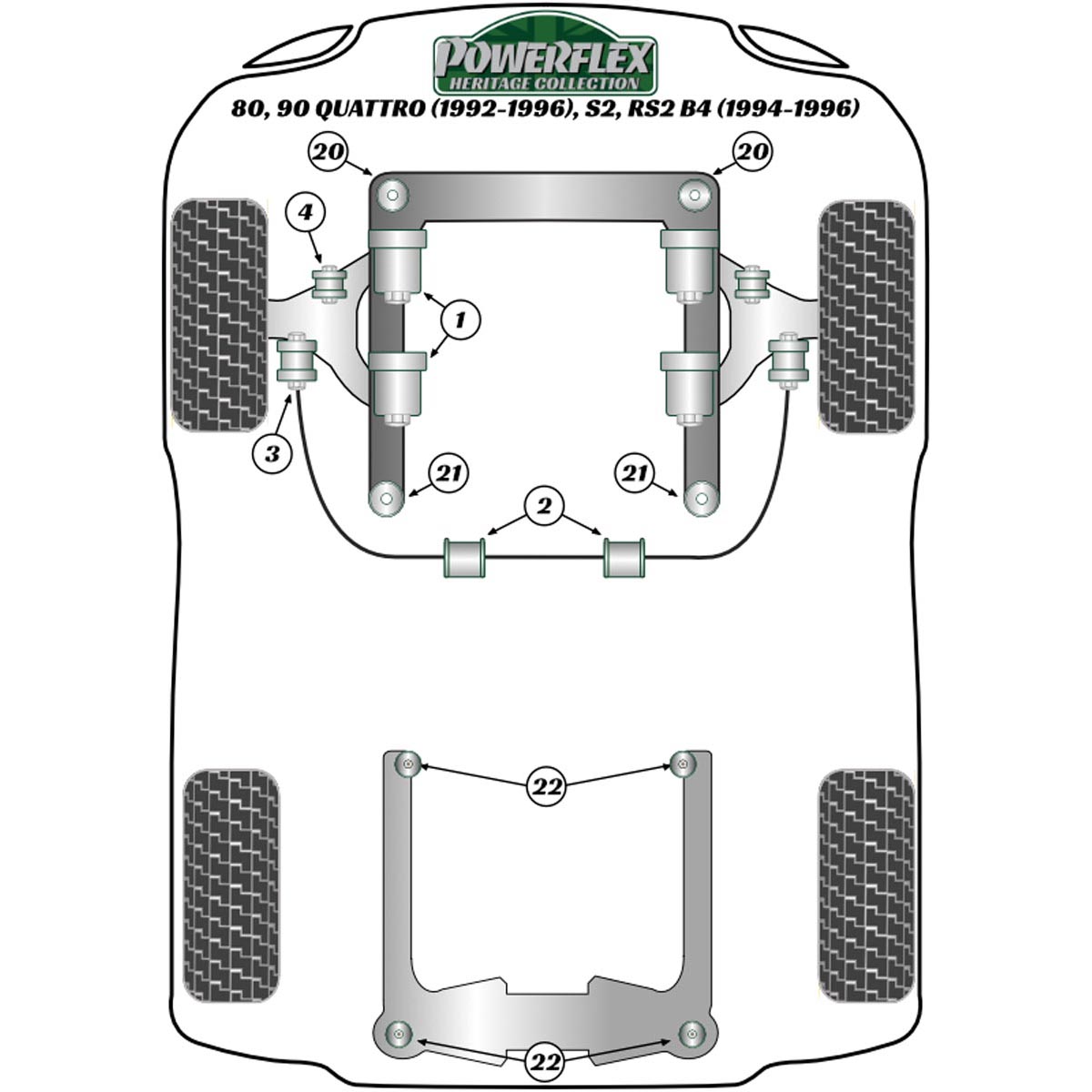 Powerflex Front Wishbone Bush PFF3-102H For Audi 80, 90 Quattro inc Avant (1992-1996), S2 inc Avant B4, RS2 B4 (1994-1996)