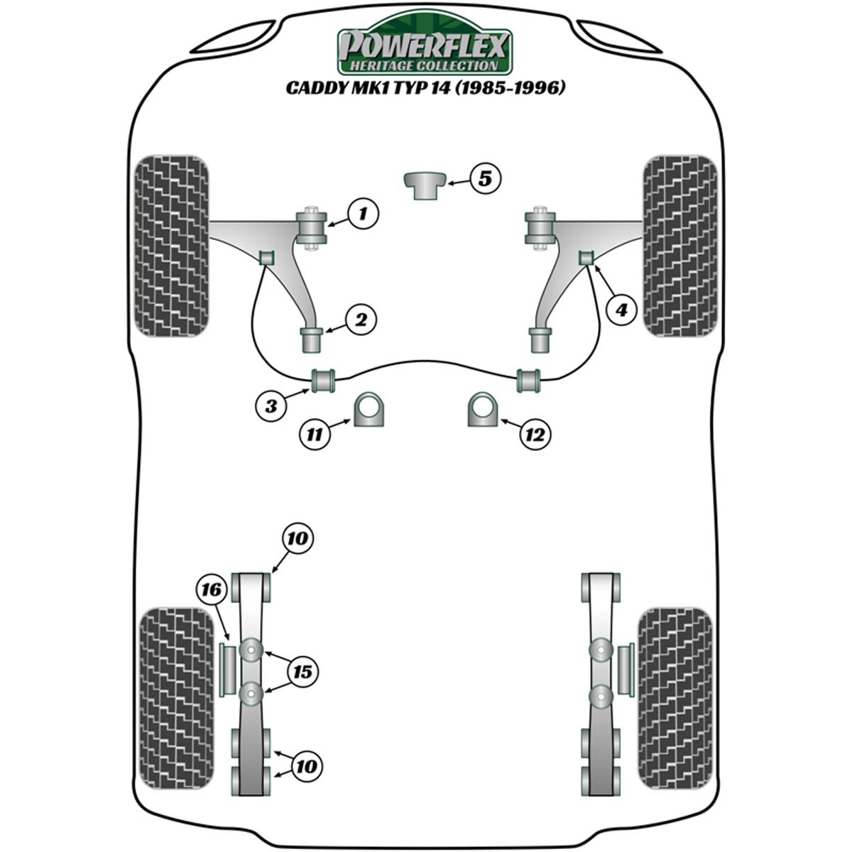 Powerflex Rear Leaf Spring Bush PFR85-310H For VW Caddy Mk1 Typ 14 (1985-1996)