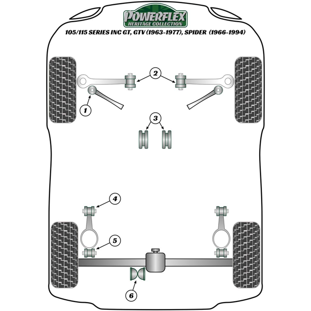 Powerflex Rear T-Bar to Diff Mounting Bush PFR1-305H For Alfa Romeo 105/115 Guilia, GT, GTA, GTV (1963-1977)